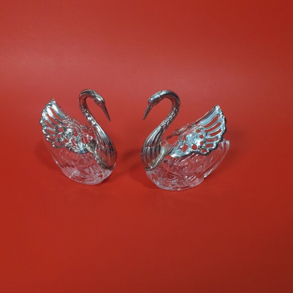 Vintage Glass Swan Salt Cellar Dishes Set of 2 - Picture 2 of 6
